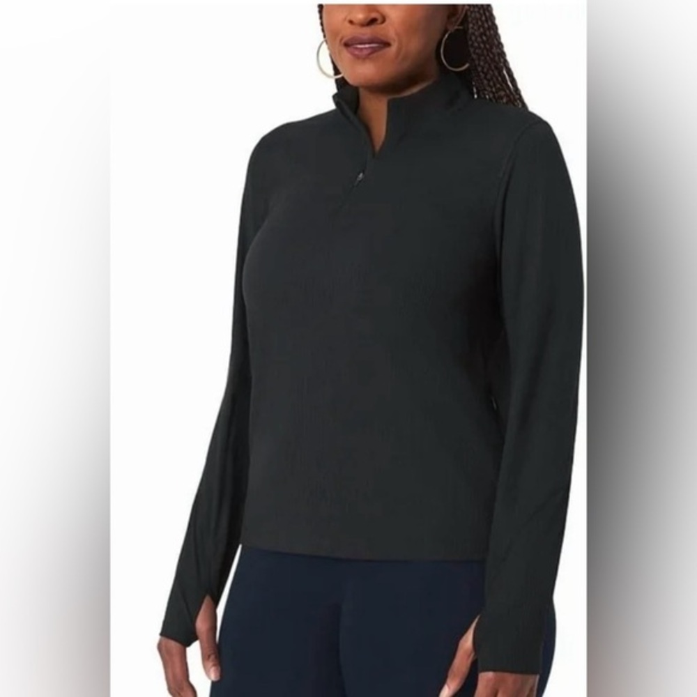 NWT Mondetta Black Long Sleeve Active Ribbed 1/2 Zip Top Size M